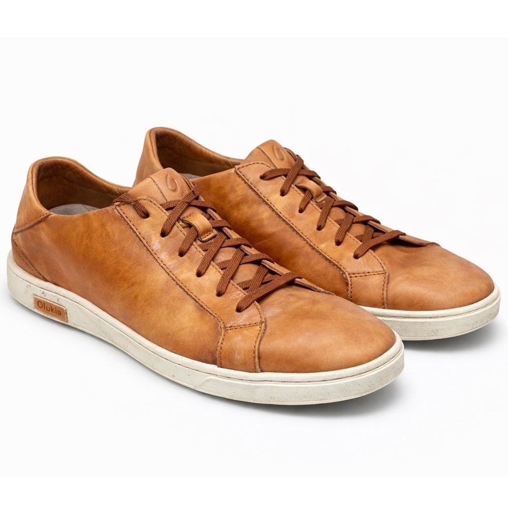 OluKai Pāhāhā Leather Sneakers Men's 10.5 Brown Casual Lace Up Shoes